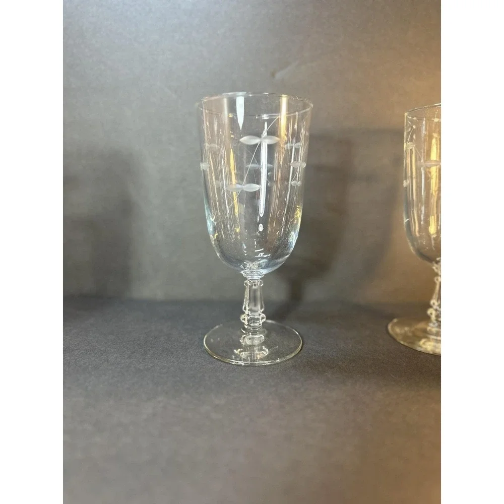 4 - VTG Libbey StemWare Goblets Etched Cut Hand Blown 1950's Footed Beverage